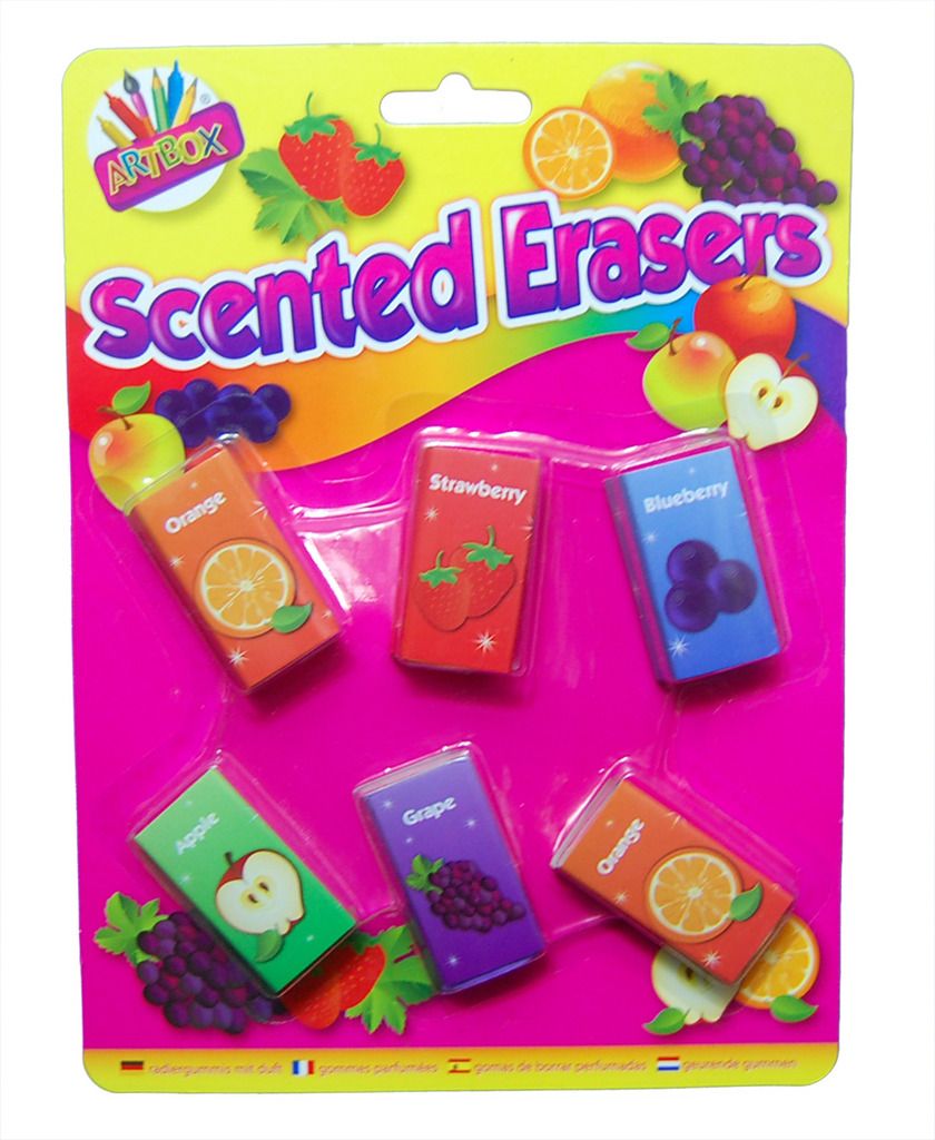 Fruit Scented 6 Colourful Erasers Rubbers School Kids Party Bag Filler